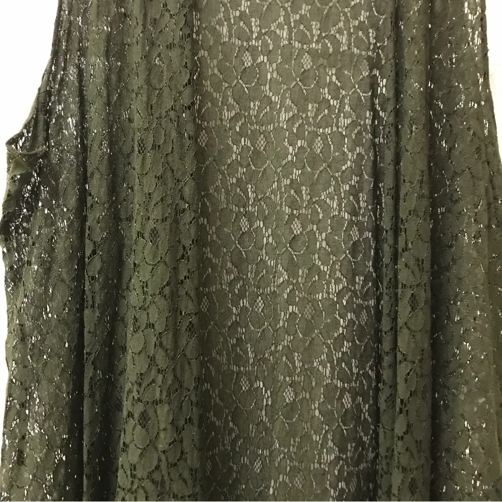 LuLaRoe Green Flower Knit Crochet Open Sides Plus Size Vest Duster Cardigan - Picture 3 of 8